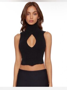 Danielle Guizio Black Ribbed Cutout Top